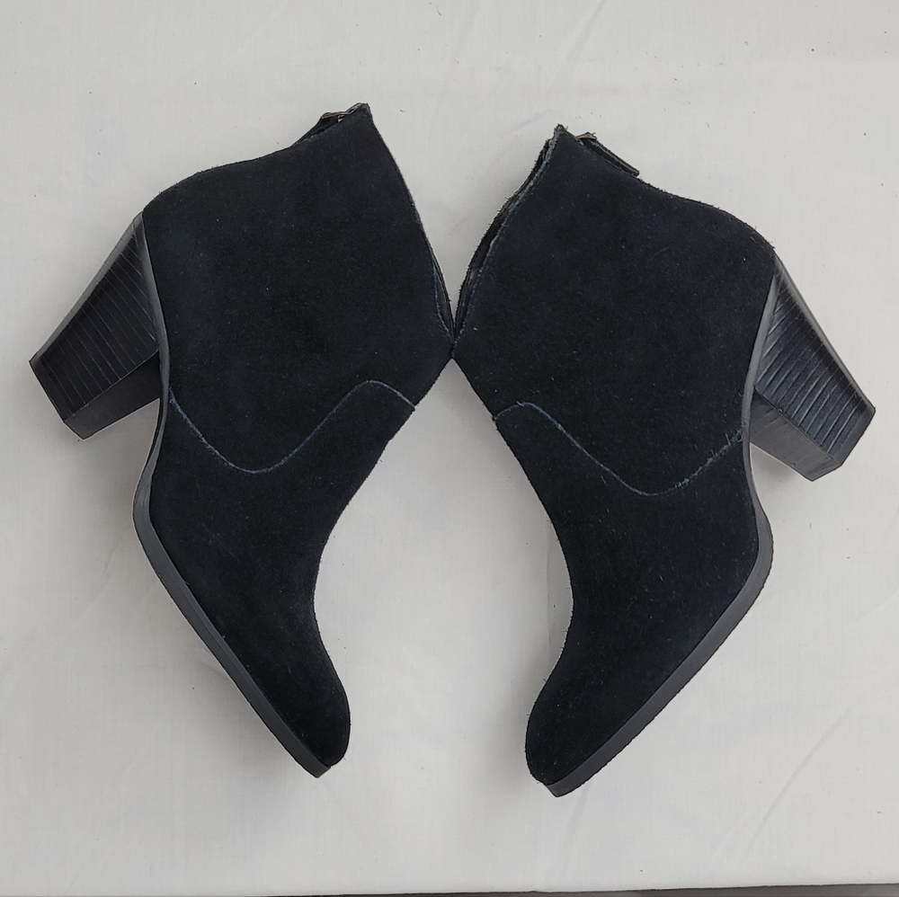 Tesori Black Suede Leather Block Heels Annkle Boots size 7.5 - Picture 4 of 7